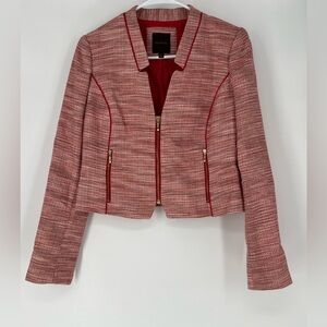 The Limited Red Tweed Blazer w/metallic thread Red piping all over, gold zippers